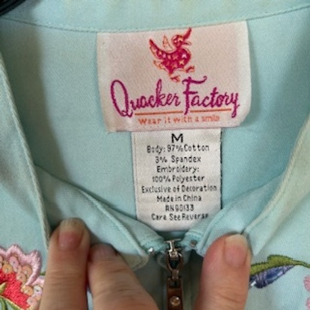 Retro‎ Quaker Factory Embroidered Jacket Floral Butterfly  Aqua Spring Medium - Picture 10 of 13